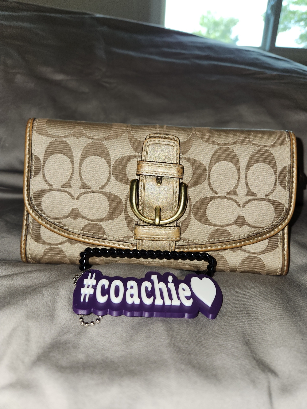 Coach Signature Beige  Wallet with Buckle